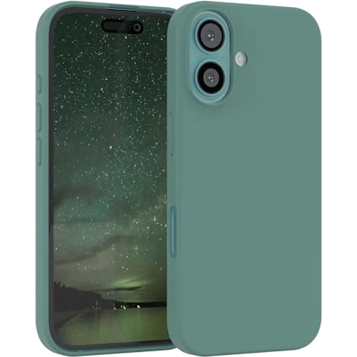 EAZY CASE Premium Silikon Handyhülle iPhone 16 Slimcover mit Kameraschutz und Microfaser-Innenseite, Pinien Grün – Bild 1