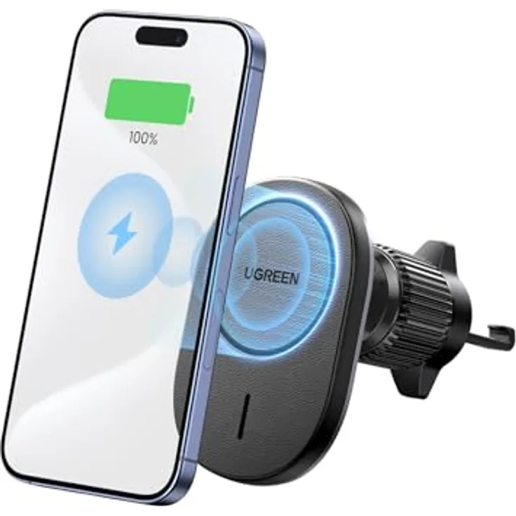 UGREEN Wireless Charger Auto Handyhalterung mit Magnetfunktion, kabelloses Ladegerät kompatibel mit iPhone Serie, 360° drehbar, stark magnetisch