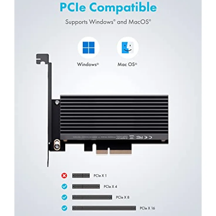 GRAUGEAR | M.2 PCIe 4.0 Karte | für M.2 NVMe SSD | M-Key | 4X Silikon Wärmeleitpads | Großer Aluminium Kühlkörper | 2280, 2260, 2242, 2230 | High + Low-Profile Slotblech | G-M2PCI01 – Bild 5
