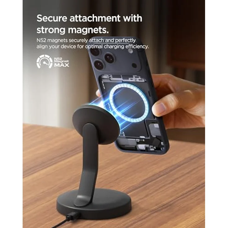 Spigen Essential MagSafe Wireless Charger 15W EF151MS, Magnetischer Ladegerät mit 30° Standfuß, schwarz – Bild 4