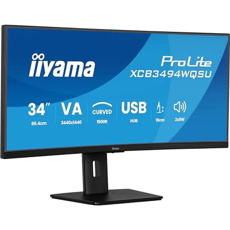 iiyama Prolite XCB3494WQSU-B1 Curved 1500R 86,7cm 34 Zoll VA LED-Monitor UWQHD HDMI DP USB3.2 USB-C 7.5W Adaptive Sync Höhenverstellung schwarz