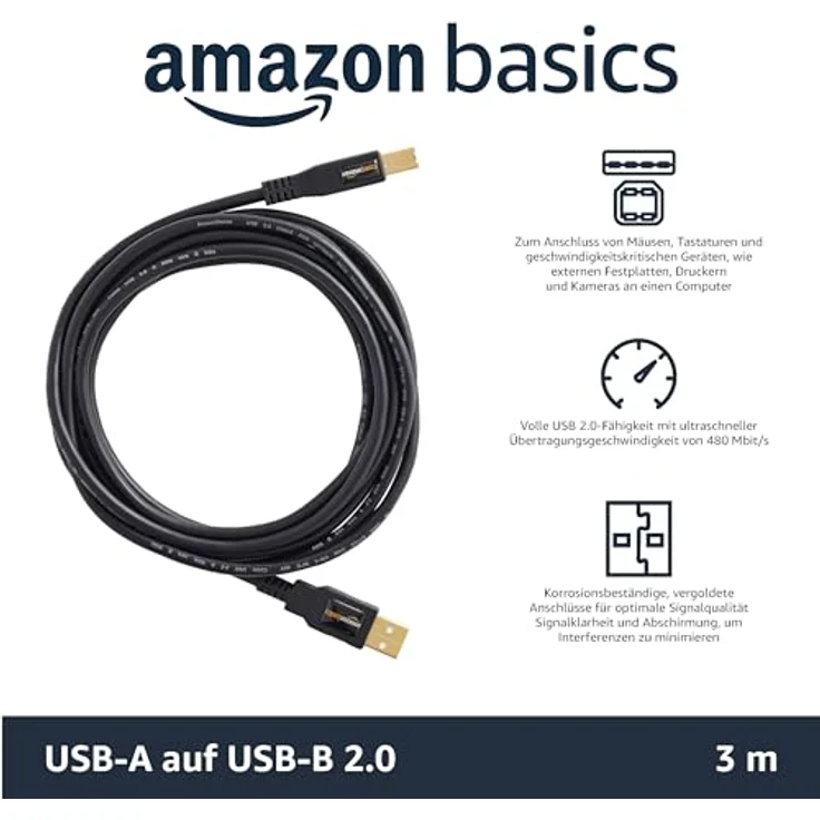 AmazonBasics USB 2.0-Druckerkabel A-Stecker auf B-Stecker, 3 m - Preisvergleich – Bild 2