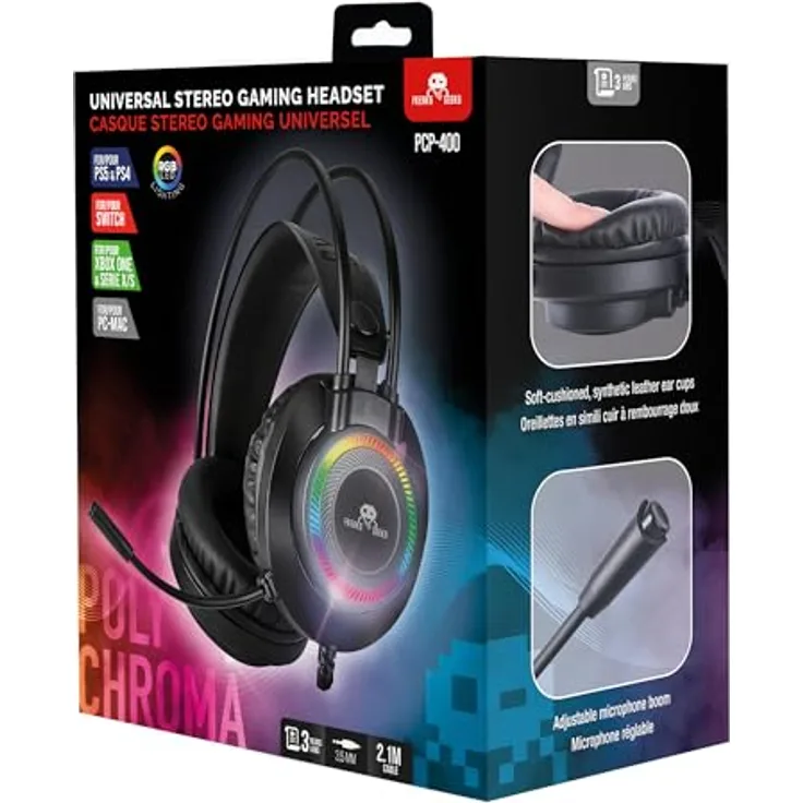 Freaks and Geeks Doppelhelm PCP-400 Polychroma, Gaming-Headset für PC/PS4/PS5/Xbox One, Stereo-Sound, 50 mm Lautsprecher, RGB-LED, 2,1 m Kabel