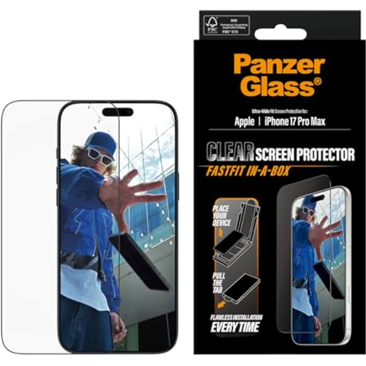 PanzerGlass Ultra Wide Fit, Smartphone Schutzfolie für Apple iPhone 17 Pro Max, transparent, mit Kameraschutz und einfachem Anbringungsapplikator – Bild 2