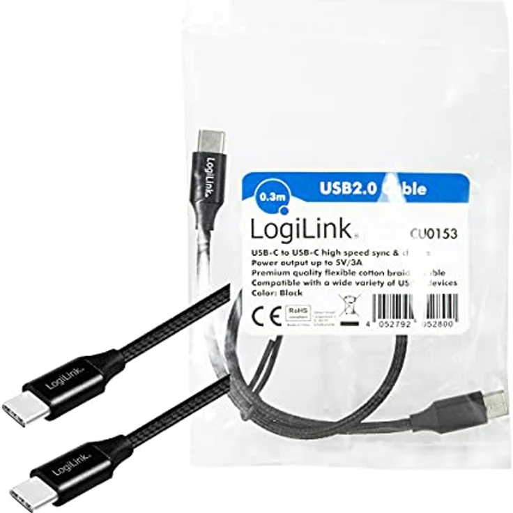 USB 2.0 Anschlusskabel, USB (Typ C) zu USB (Typ C) schwarz, 0,3m – Bild 10