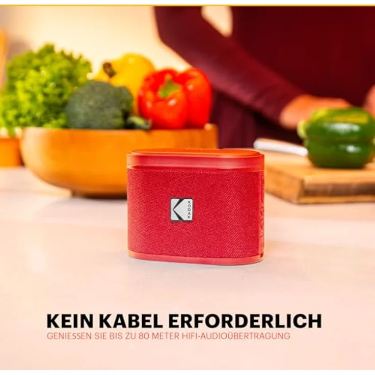 Kodak SOUNDBRIX Tragbarer Bluetooth-Lautsprecher, 5-W-Sound, magnetische Dockingstation, 3 Stunden Akkulaufzeit, Rot – Bild 4