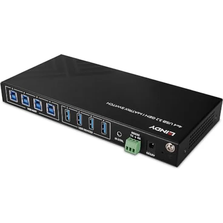 LINDY 43406 Matrix-Switch USB 3.2 Gen 1 4x4, Plug & Play KVM-Switch mit Voreinstellungsfunktion