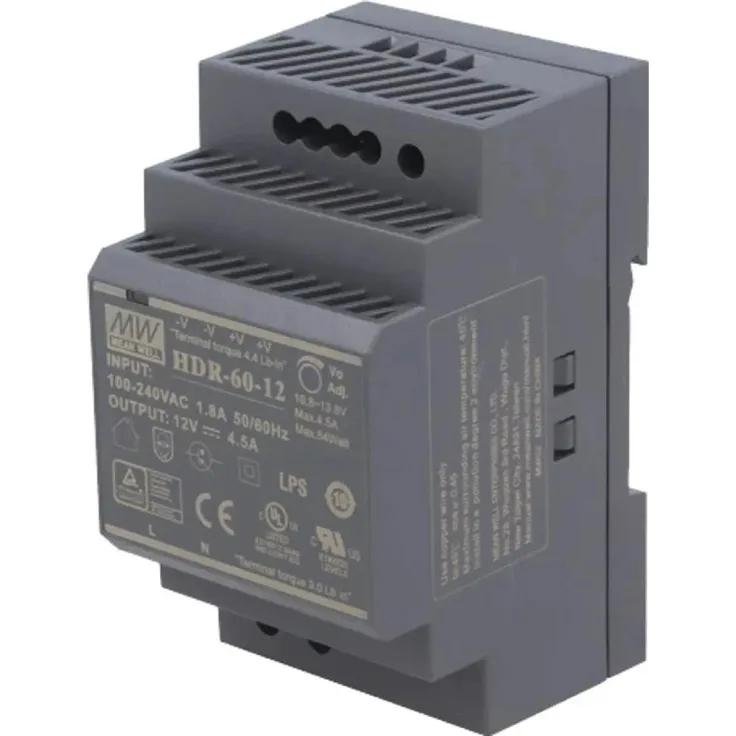 MEAN WELL HDR-60-12, 60 W, 12 V, 4,5 A, Eingangsspannung 85 - 264 V, RoHS, 52,5 mm breit