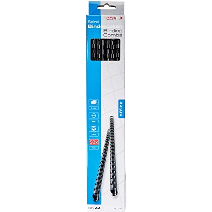 GENIE Plastikbinderücken 6 mm, A4, für 25 Blatt, 50 Stück schwarz, geeignet für Spiralbindegeräte – Bild 1