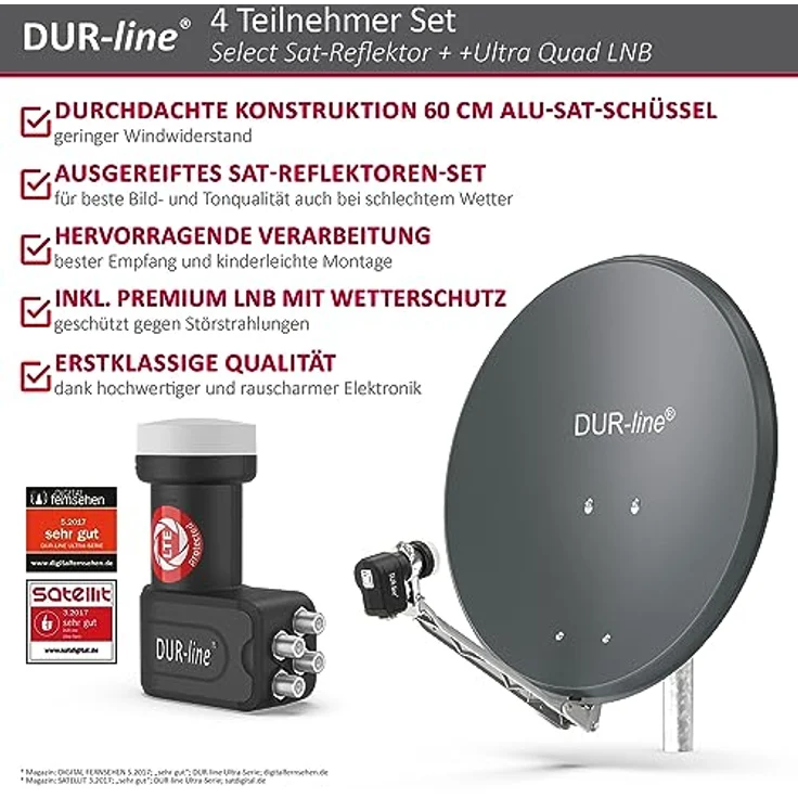 DUR-line Select 60/65 cm Sat Anlage 4 Teilnehmer Komplett Set anthrazit – Bild 2