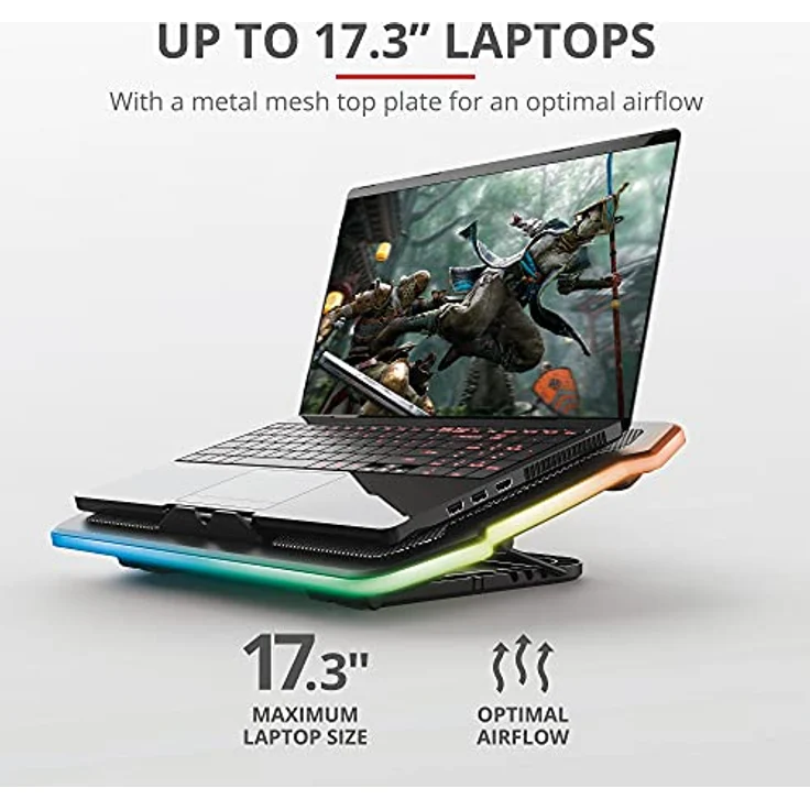 Trust Gaming GXT 1126 Aura Laptop-Kühlständer mit Mehrfarbiger Beleuchtung für Laptops bis 17,3", Einstellbare Geschwindigkeit, Flüster Modus - Schwarz – Bild 2