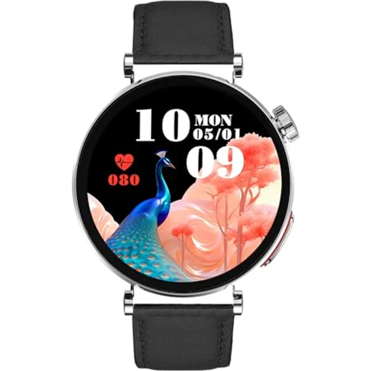 Knauermann NEO 2 (2025) - Gesundheitsuhr Smartwatch in Silber mit EKG, HRV, Blutdruckmessung, Schlafapnoe-Überwachung und schwarzem Rindslederarmband – Bild 1