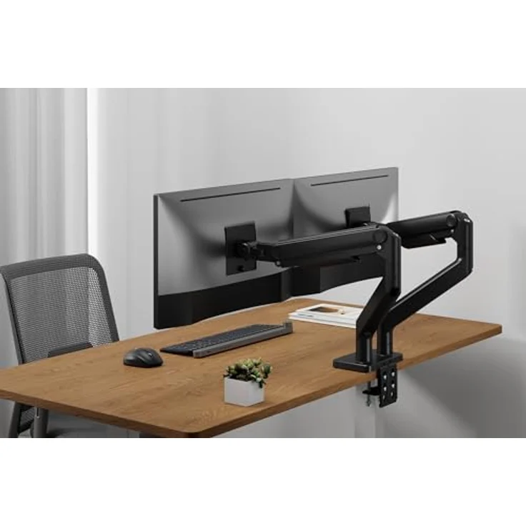 Digitus Dual Monitorhalterung für 2x 45 Zoll, Tischhalterung bis 2x 20 kg, Schwarz mit VESA Quick-Release und flexiblem Kabelmanagement – Bild 4