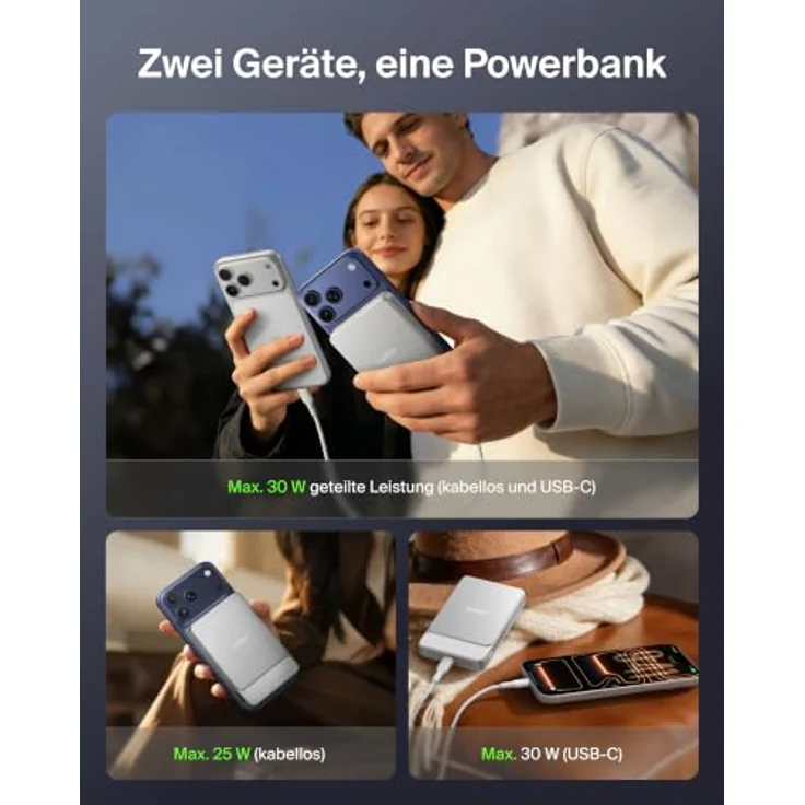 Belkin UltraCharge Wireless Power Bank, slim, 10000 mAh, 25 Watt, magnetisch, USB-C, weiß – Bild 6