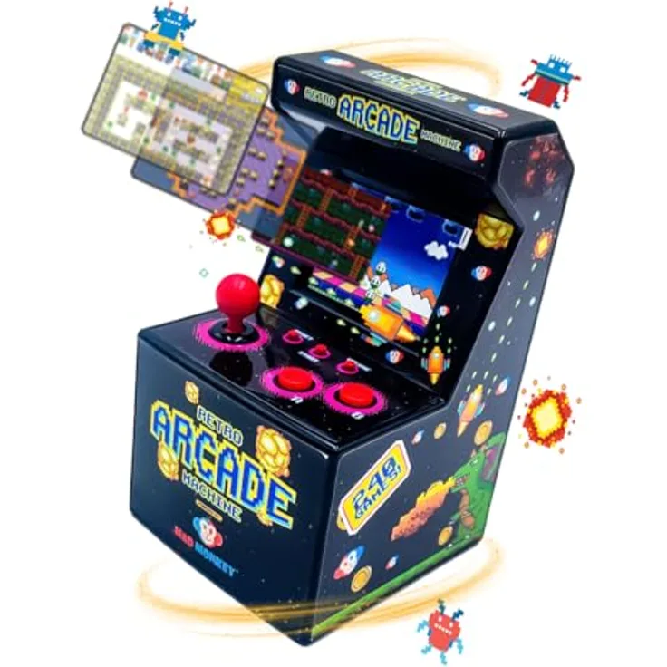 Mad Monkey Retro Mini Arcade Machine, 240x 8-Bit Spiele, 2,5 Zoll TFT Bildschirm