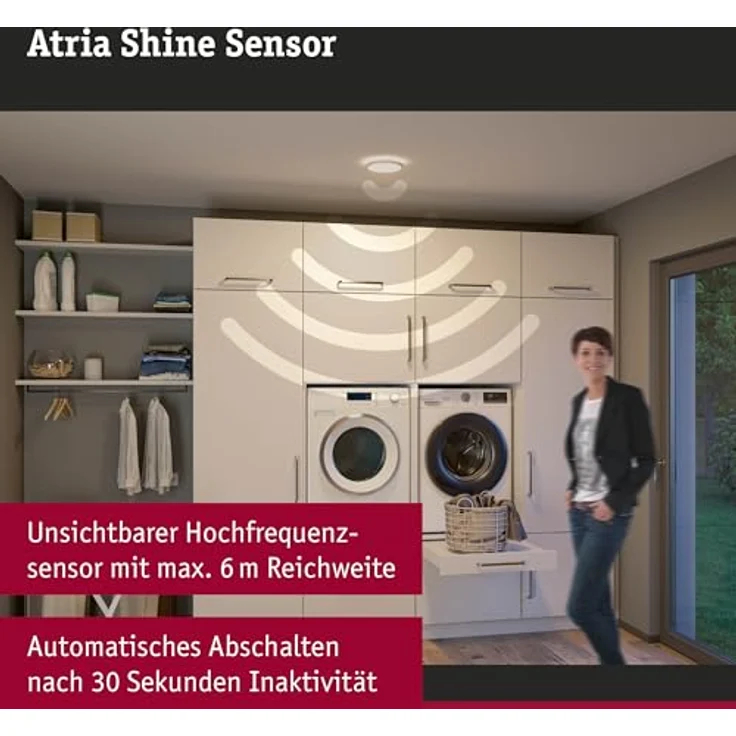 Paulmann Panel Atria Shine IP44 Sensor 11,2W 4000K 190mm Weiß Kunststoff Smarte Deckenbeleuchtung mit Bewegungsmelder – Bild 2