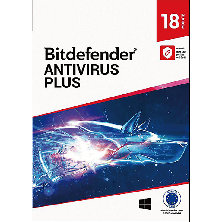 Bitdefender Antivirus Plus, 1 Gerät für 18 Monate, umfassender Schutz vor Ransomware und Phishing, inkl. 200 MB VPN pro Tag