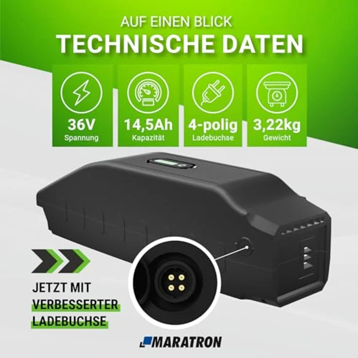 Maratron E-Bike Akku 36V 500Wh Li-Ion, kompatibel mit Yamaha Motor PW für Haibike, Winora, Batavus – Bild 5