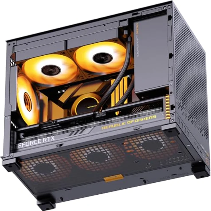 Jonsbo D32 PRO Black, Mini-PC-Gehäuse mATX mit Tempered Glass, unterstützt bis zu 6 Lüfter und 4 Datenträger - schwarz – Bild 5