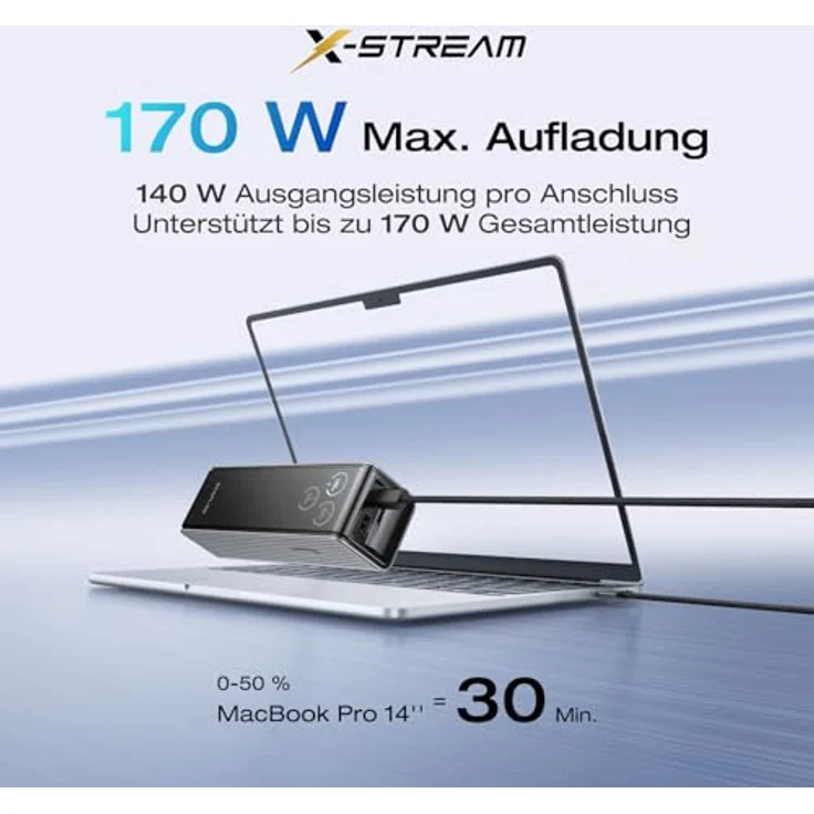 EF ECOFLOW Rapid Powerbank 25 000 mAh 170 W, tragbares Ladegerät mit 2 × 140 W USB-C-Anschlüssen, Silber – Bild 2