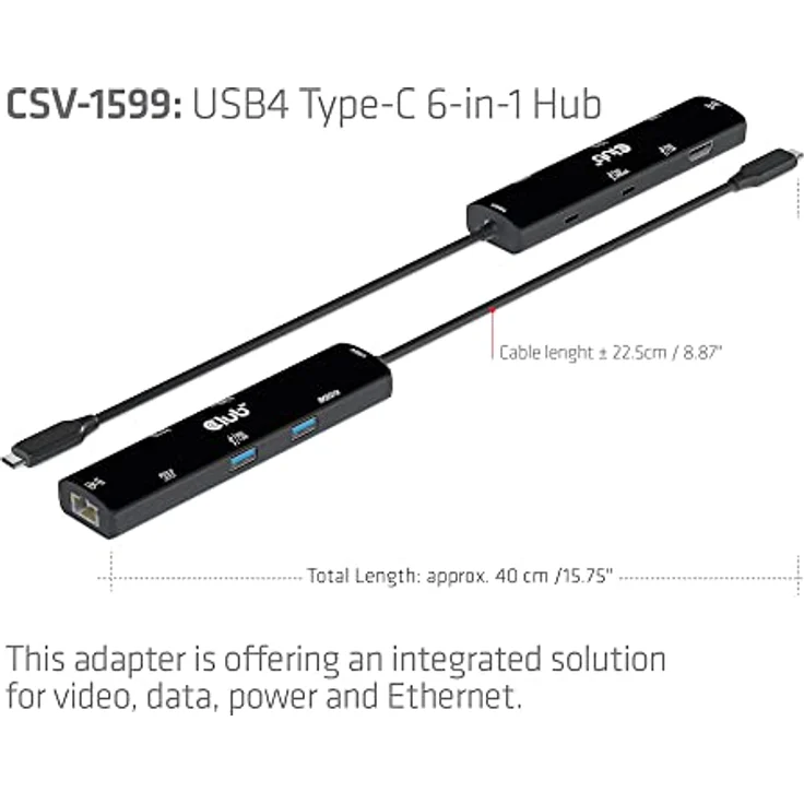 Club 3D CSV-1599 USB4™ Gen3x2 Typ-C, 6-in-1 Hub mit HDMI™ 8K60Hz oder 4K120Hz, 2xUSB Typ-A(10G), Ethernet RJ45(2.5G) und 2xUSB Typ-C, 1x Data(10G) und 1xPD3.0 Laden 100 Watt – Bild 5