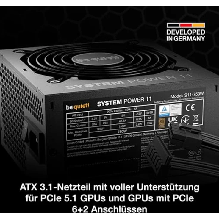 be quiet! System Power 11, 750W Netzteil mit hoher Effizienz und leiser Betriebsgeräuschentwicklung – Bild 3