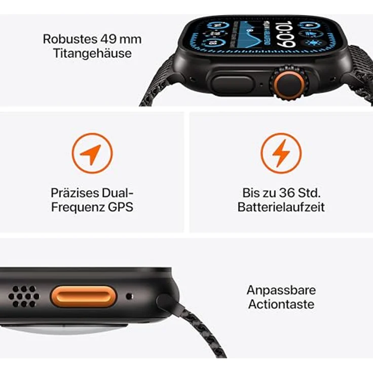 Apple Watch Ultra 2 GPS + Cellular, 49 mm Titangehäuse, Ocean Armband Marine, One size – Bild 3