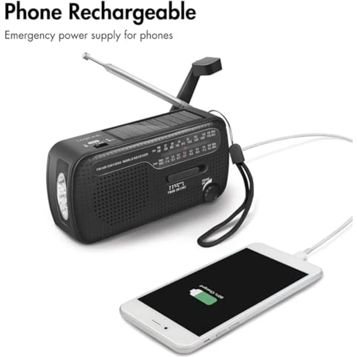 LogiLink Notfallradio 4-in-1, AM/FM, Handkurbel, Solarpanel, Powerbank-Funktion, LED-Taschenlampe, 1200 mAh Akku – Bild 6