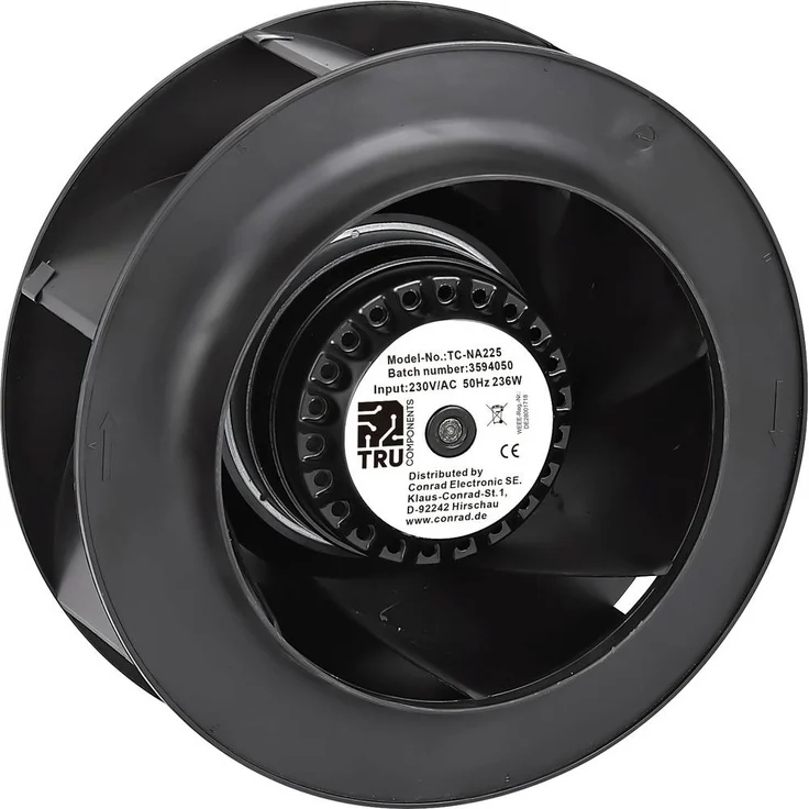 TRU COMPONENTS TC-NA225 Radiallüfter, 230 V/AC, Luftdurchsatz 1250 m³/h, Ø 225 mm x H 101.5 mm