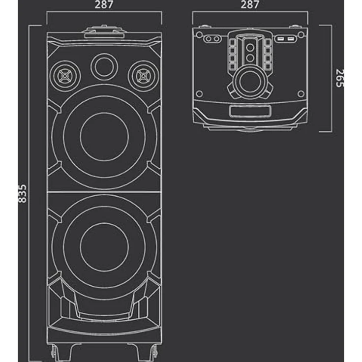Muse M-1935 DJ PA-Anlage 400 Watt, mit Bluetooth und Licht-Effekten (USB, AUX, Mikrofon-Eingang), schwarz – Bild 5