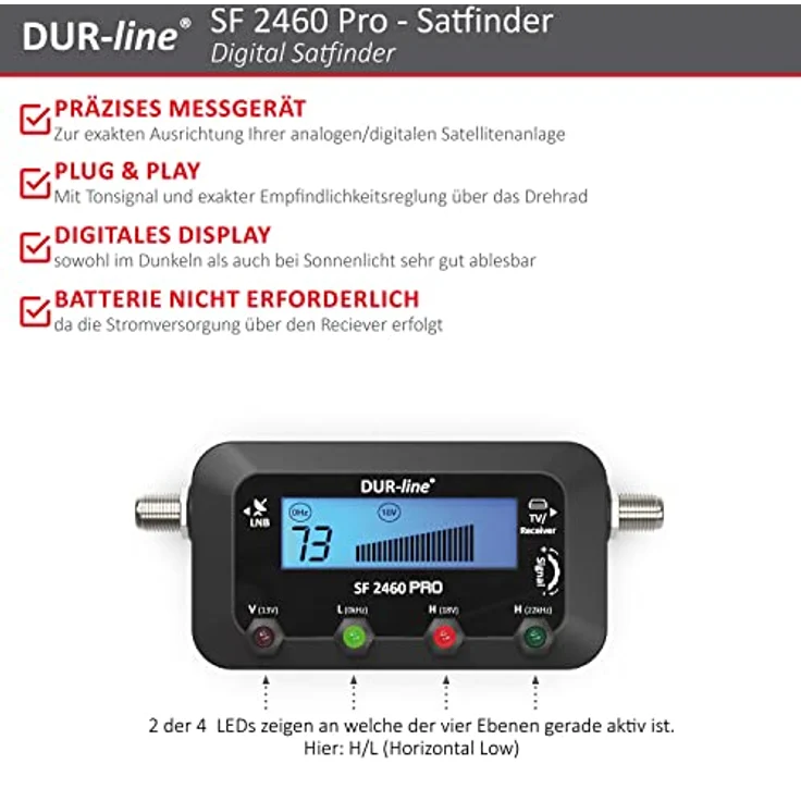 DUR-line SF 2450 W - Satfinder - Messgerät mit Gummi-Schutzhülle zur exakten Justierung Ihrer Digitalen Satelliten-Antenne - mit hoher Eingangsempfindlichkeit - inkl. F-Kabel und ausführlicher deutscher Anleitung – Bild 3