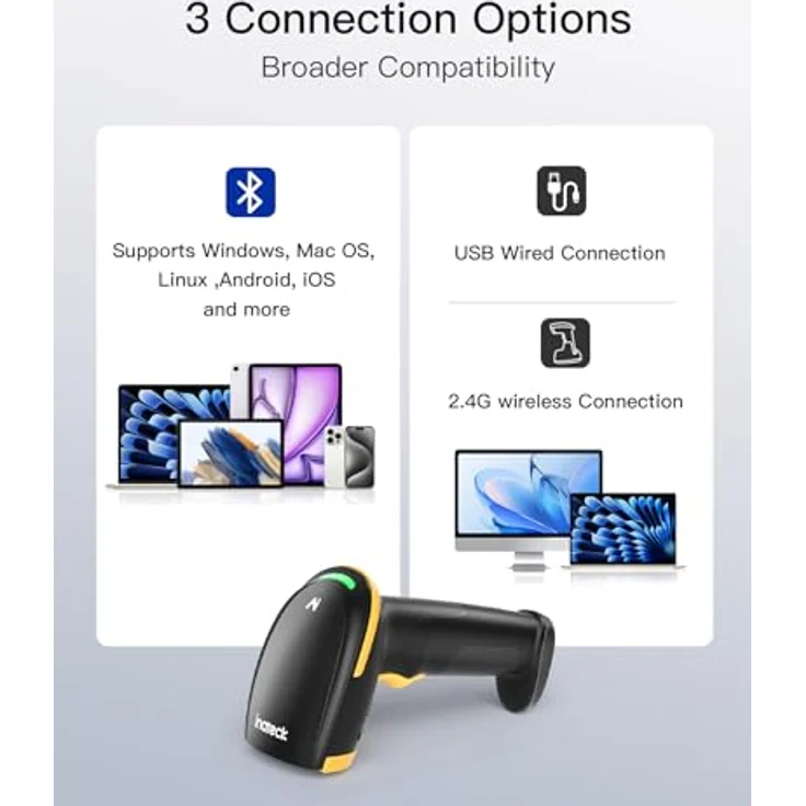 Inateck Bluetooth Barcode Scanner 2D, mit 2600 mAh Akku und intelligenter Ladestation, unterstützt AI, APP, SDK, BCST-36 – Bild 4