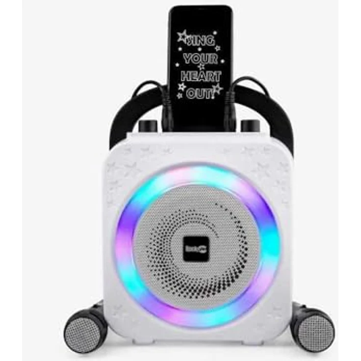 RockJam 10-Watt Karaoke-Maschine, wiederaufladbar mit Bluetooth, zwei Mikrofonen, Stimmeffekten & LED-Lichtern - Schwarz – Bild 5