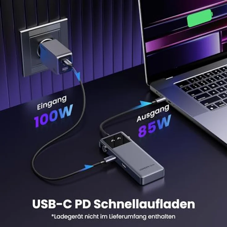 UGREEN UNO USB C Hub 10Gbps 4K@60Hz HDMI Intelligentes LED-Display USB C Adapter 2*USB A & 2*USB C Multiport Adapter PD 100W, Kompatibel mit iPhone 16, iPad Pro/Air, MacBook Pro/Air, Steam Deck - Stylisher Robot-Hub, Schwarz – Bild 5