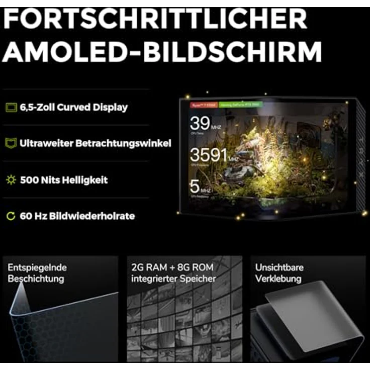 TRYX Panorama 360 ARGB, 360mm AIO Wasserkühlung mit 6,5'' Curved AMOLED Display, 320 W TDP, für Intel- & AMD-CPUs, schwarz – Bild 3