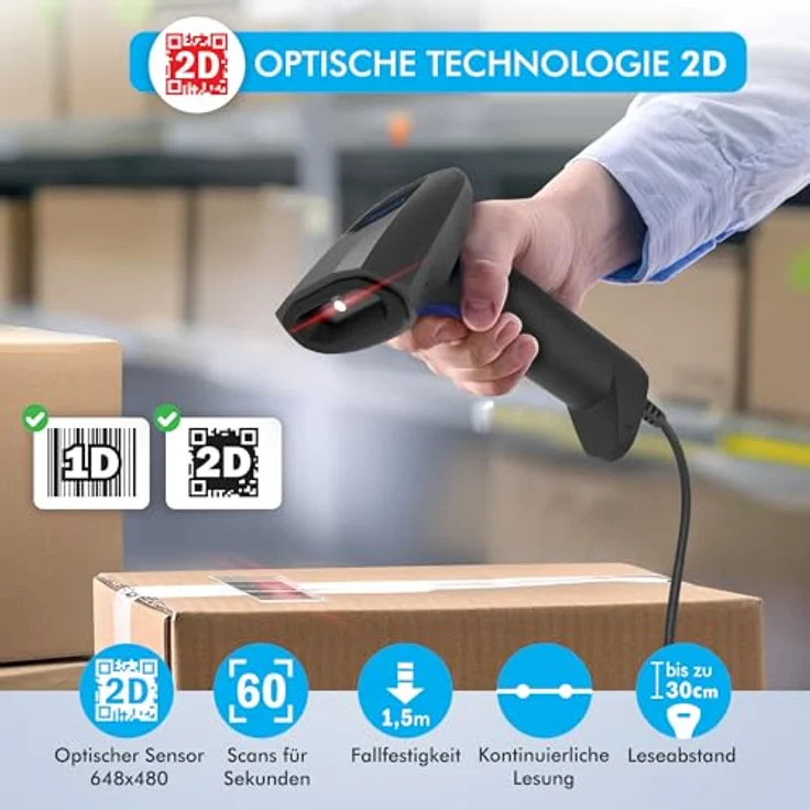 Atlantis A08-LD190-2D Barcodescanner, 1D und 2D, 640x480, 60fps, USB-Anschluss, IP54, für pharmazeutischen Code – Bild 2