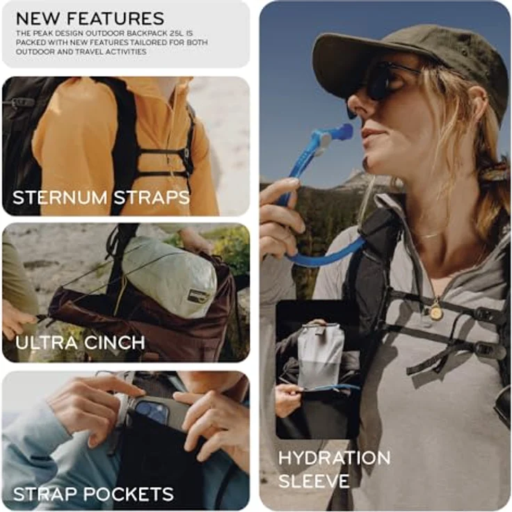 Peak Design Outdoor Backpack 25L, fotorucksack mit anpassbarem Tragesystem, schwarz – Bild 7