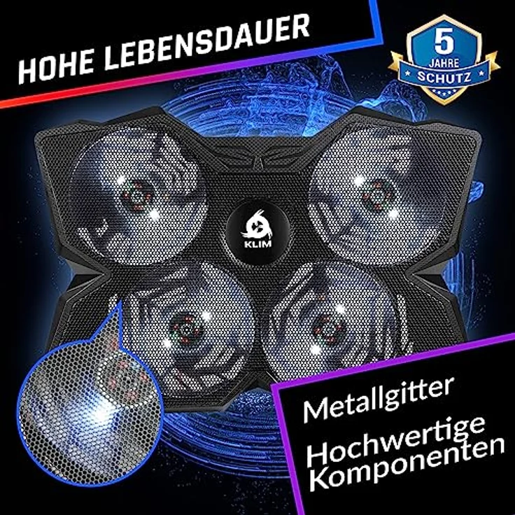KLIM Wind Laptop Kühler, Cooling Pad mit 4 Lüftern, USB powered, stabil und leise, 15-17 Zoll, Weiß – Bild 5