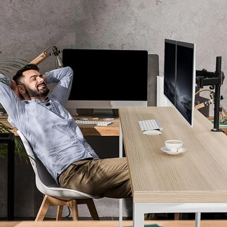 Duronic DM252 Monitorhalterung / Tischhalterung / Bildschirmhalterung / Monitorständer für zwei LCD/LED Computer Bildschirme / Fernsehgeräte mit Neig und Rotierfunktion – Bild 8