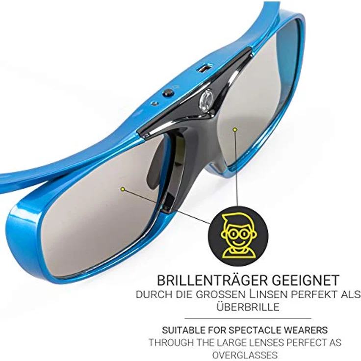 Hi-SHOCK DLP Pro Blue Heaven | DLP Link 3D Brille für 3D DLP Beamer [Shutterbrille | 96-144 Hz | wiederaufladbar | 32g | DLP Link | Blau] – Bild 3