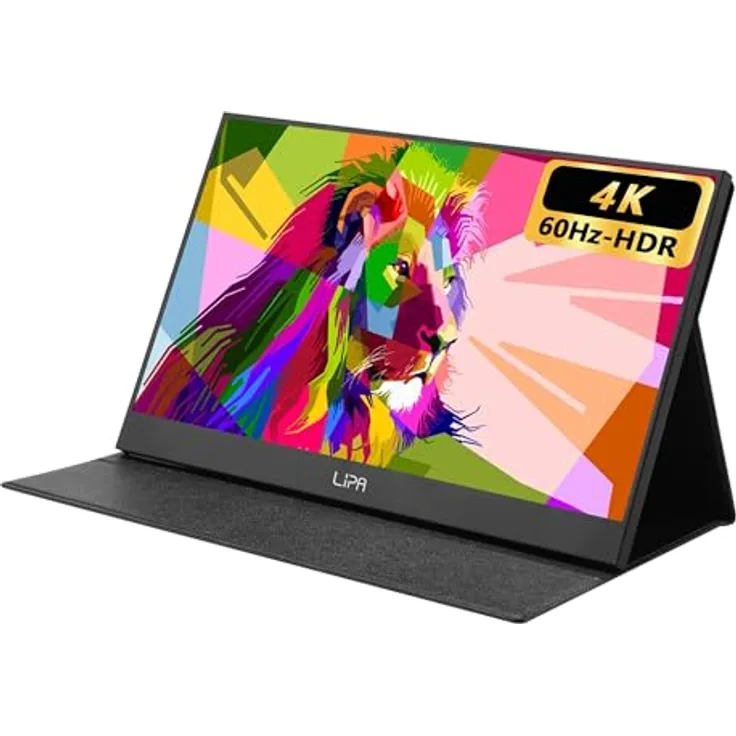 Lipa AX-60 tragbarer Monitor 4K Ultra HD 15,6 Zoll - Gaming Monitor - HDMI und USB-C Anschlüsse - Schwarz