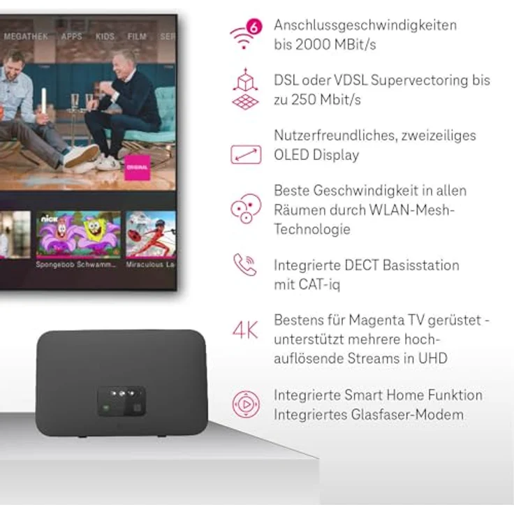 Telekom Router Speedport Smart 4 Plus I Wi-Fi 6 - bis zu 6000 Mbit/s I Glasfasermodem, WLAN-Mesh-Technologie & Magenta SmartHome Basis I ideal für Entertain TV in UHD & 4K I inkl. DECT Basisstation – Bild 3