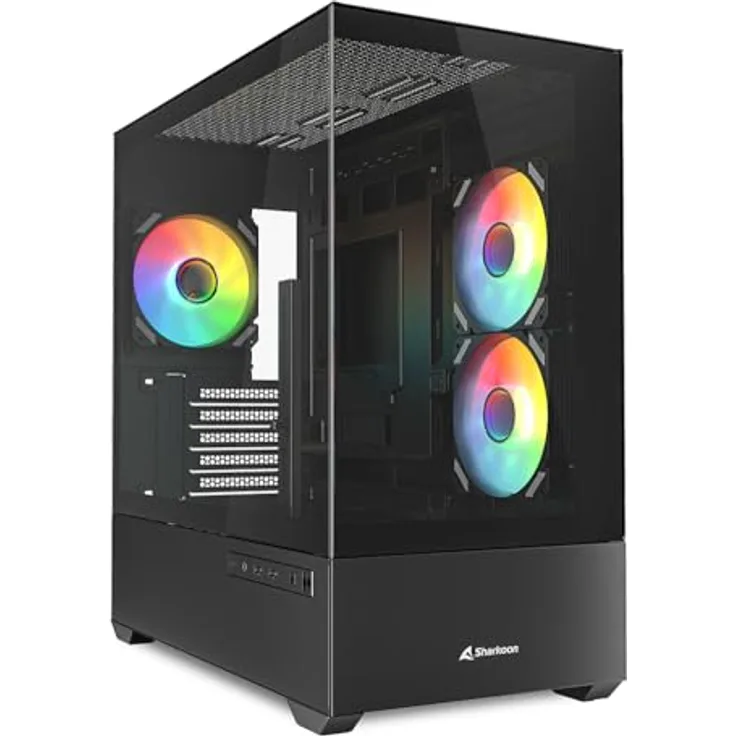 Sharkoon MK6 RGB PC Gehäuse, Micro-ATX, Schwarz, Glasoptik, RGB-LED-Lüfter, Dual-Radiator Unterstützung
