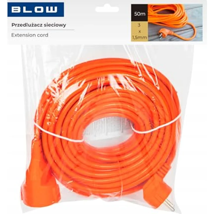Blow PR-160, Elektrische Verlängerung 50 m, Erdung, abgewinkelte Steckdose, orange für Außenbereich – Bild 2