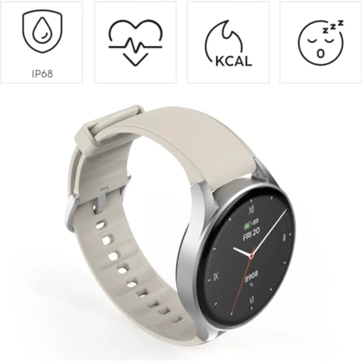Hama Smartwatch 8900, GPS, AMOLED 1.32 Zoll, Telefonfunktion, Alexa, rund, Silber – Bild 2