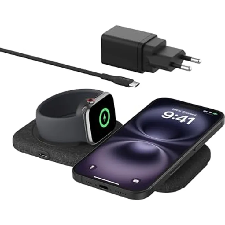 Belkin BoostCharge Pro MagSafe Ladegerät, magnetische 2-in-1 Reiseladestation (15 W) für iPhone 16, Apple Watch 10 & AirPods, einklappbar, Qi2-zertifiziert