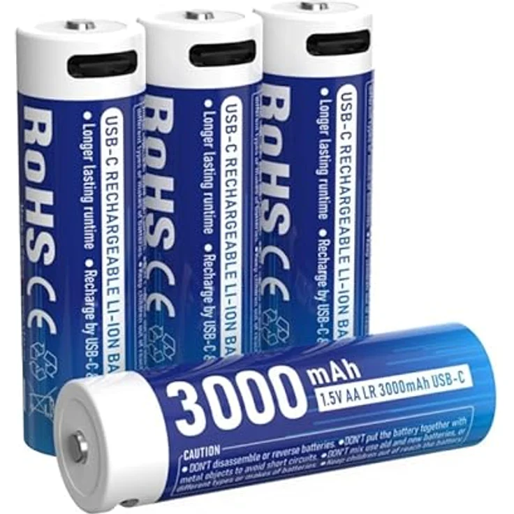 XTAR Wiederaufladbare AA-Batterien, 3000 mAh Lithium-Ionen, USB-C, 1,5 V, lineare Entladungskurve für angeschlossene Schlösser – Bild 3