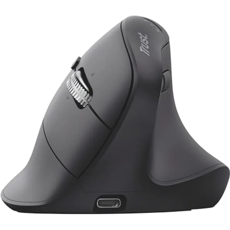 Trust Vyran, Kabellose Ergonomische Maus mit Ultraschnellem Scrollrad, Bluetooth + 2.4GHz, Leise Tasten, 85% Recyclingkunststoff, Schwarz