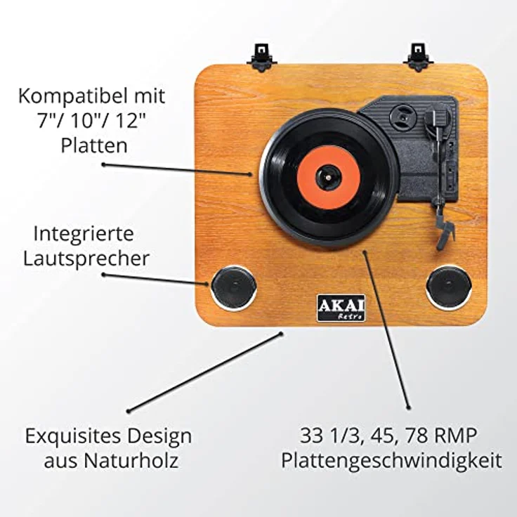 Akai Professional Gramophonas Akai ATT-11BTN Retro (Manuell), Plattenspieler, Braun, Schwarz, Transparent – Bild 6