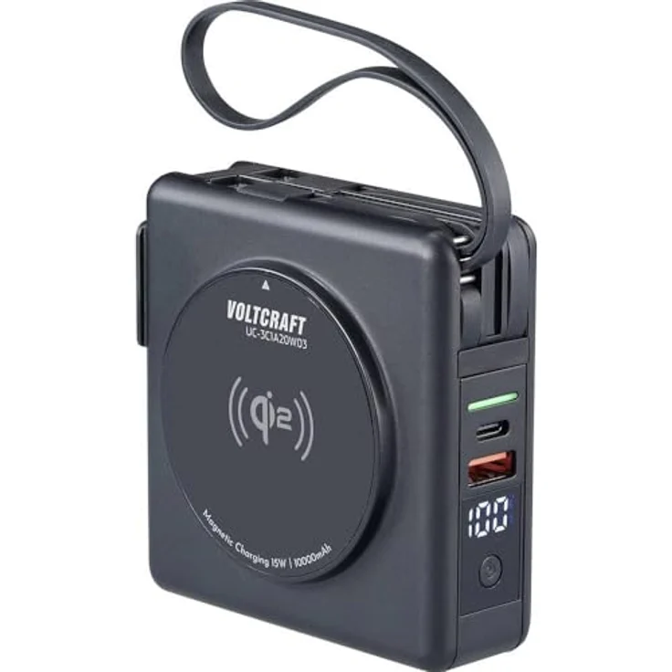 Voltcraft UC-3C1A20W03 Reiseladeadapter, 3 x USB-C und 1 x USB-A, Innenbereich, 3 A, Qi2-zertifiziert, mit digitalem Display und 3 austauschbaren Steckern (EU, UK, AU) – Bild 1